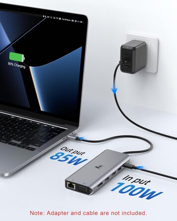 Док-станція USB-C для ноутбука з підтримкою 2 моніторів (Dual Monitor), 8 в 1: HDMI, DisplayPort, Ethernet, PD 100W, USB 3.0, сумісна з Dell, HP