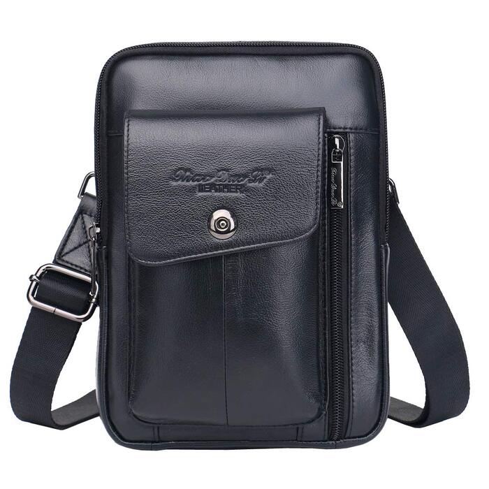 Шкіряна сумка-месенджер через плече Crossbody для чоловіків та жінок, чорна