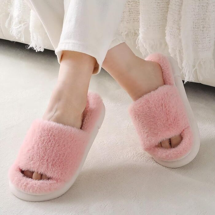 Жіночі плюшеві домашні тапочки з м'якою піною Memory Foam та штучним хутром (Рожеві, 42/43 EU)