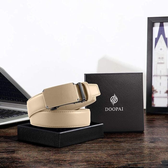 Чоловічий шкіряний ремінь DOOPAI 115 см, регульований розмір, бежевий колір