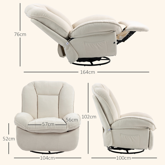 HOMCOM Reclining TV Chair with Swivel Function, Rocker Function, 360° Swivel TV Chair with Pocket Spring, Footrest and Side Pocket | Aosom
