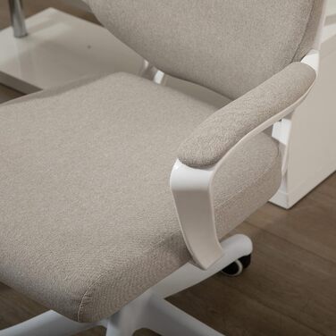 Крісло офісне Vinsetto ергономічне з підлокітниками, регульоване по висоті, поворотне, з функцією гойдання, з виглядом льону, м'яке комп'ютерне крісло (бежево-біле)