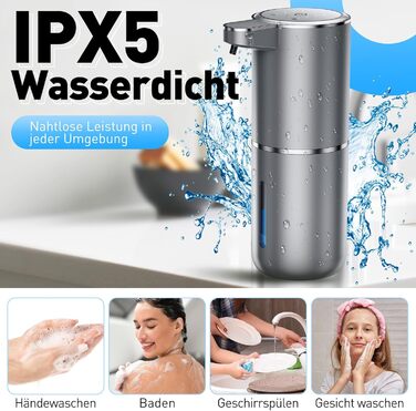 Automatic Soap Dispenser Wall Mount with Sensor Infrared, 380ml Electric Soap Dispenser No Drilling with USB Rechargeable, IPX5 Waterproof for Bathroom Toilet Kitchen - Silver