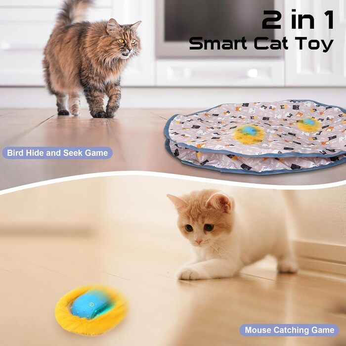 PUHOHUN Cat Toy Ball for Adult Cats Indoor | Interactive Automatic Cat Toy Ball | Fast Rolling - Motion-Activated Chirping | Mouse-Hunting Game (Brown)