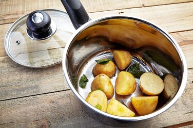 Judge Essentials Stainless Steel Cookware Set, 3-Piece Pot Set, 16 cm, 18 cm & 20 cm Pots, Glass Lids with Steam Vents, Induction Compatible