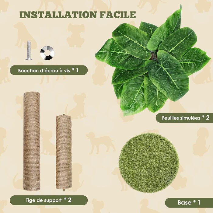Kratzbaum, 31.5 inches (80cm) High Scratching Post, Cat Tree, Scratching Trunk for Medium and Small Cats, Natural Sisal Scratching Post with Interactive Plush Ball, Beige (Round Palm Style Scratching Trunk)