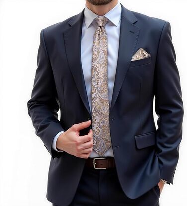 Дибанггу Шовкова краватка з візерунком пейслі, нагрудна хустинка, затискач для краватки, манжетні кнопки для весілля та балу (світло-коричнева)