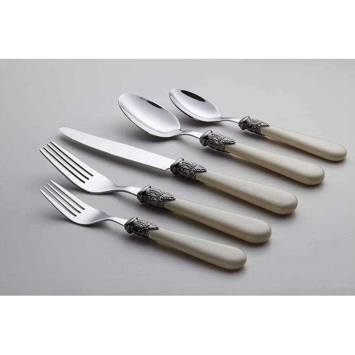 EXZACT Ivory Creme Flatware Set, 20 Pieces, Stainless Steel with Detailed Handles, Traditional, Elegant, Vintage Style/Antique
