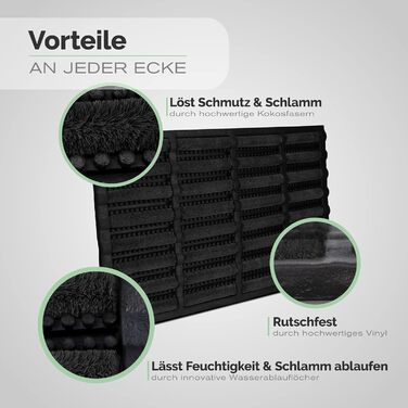 Килимок прикладний Entrando з кокоса та гуми, водостійкий килимок для вхідних дверей та саду, протиковзний та міцний, 40 x 60 см, чорний