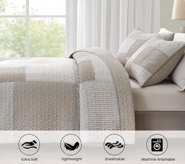 Комплект ковдр Chezmoi Collection Quinn: 3 шт. з квітковим патерном гібіскус, смугастий, з бавовни, легко переться, розмір Queen