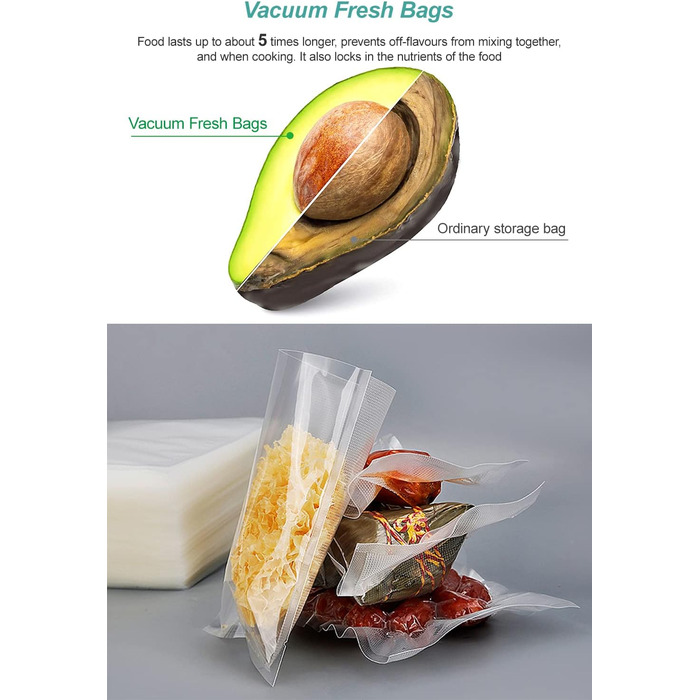 200 Vacuum Bags 10x15/15x20/20x25/20x30, Freezer Bags, Sous Vide Bags, BPA-Free, Embossed Air Channels, for all Vacuum Sealers & Food Vacuum Machines, for Vegetables, Meat, etc.