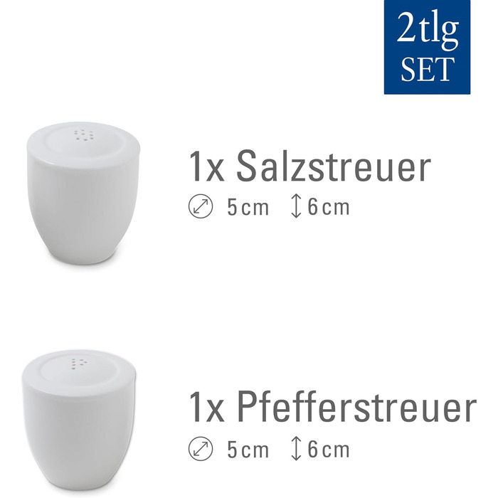 Villeroy & Boch - For Me Set Salt and Pepper Shakers, decorative spice dispensers made of premium porcelain, dishwasher safe, white