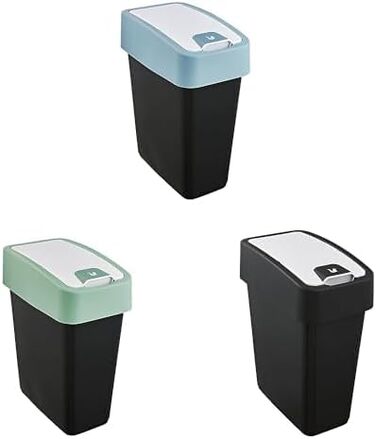 Преміум контейнер для сміття Keepkeeper з кришкою-відкидним механізмом, Soft Touch, Magne, графітово-сірий (3 x 10 л, блакитний Nordic + зелений Nordic + графітово-сірий)