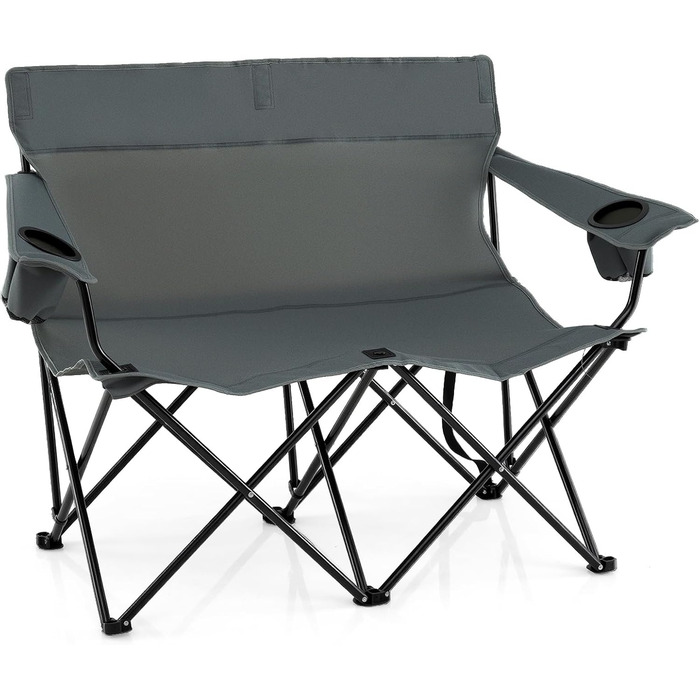 Крісло-диван для кемпінгу на 2 особи Costway, розкладне, з підсклянниками та підлокітниками, 300 кг, сіре
