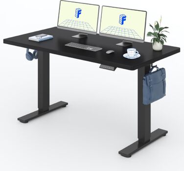 Регульований за висотою стіл FLEXISPOT 160x80 см з гачками та 25 мм стільницею, LED-дисплеєм та функцією пам'яті (Чорний)