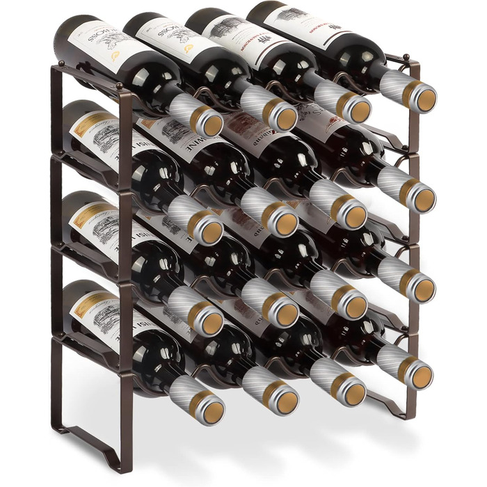 Metal wine rack, stackable bottle rack for 16 bottles, suitable for cellars, bars, and storage rooms. Stable, modular, and expandable bottle and wine storage (4 tiers)