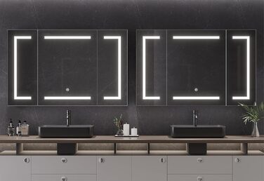 Дзеркальна шафа для ванної кімнати Dictac з LED-підсвічуванням та розеткою, 100x60x13.5 см, метал, полиці, 3 колірні температури, диммування, сенсорний вимикач, білий