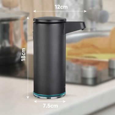 AIKE 380ml Automatic Touchless Soap Dispenser, USB Rechargeable, Matte Black Stainless Steel Soap Dispenser for Bathroom & Kitchen, Model AK1333S