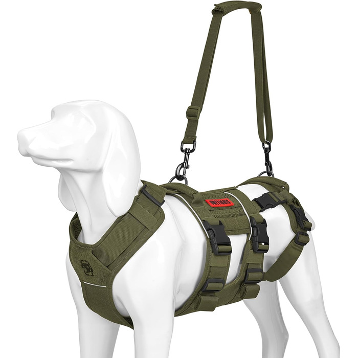 Шлейка для собак OneTigris SKYEWALKER, підтримуюча шлейка з 2 ручками, регульована, для реабілітації та підтримки, XL (M:14-27кг(ОБ:40-58см, Грудка:60-81см), Зелена)