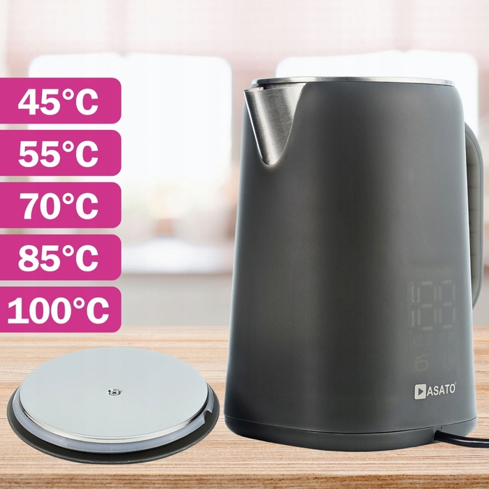 Електричний чайник Asato Pro Hot Grey, 1500 Вт, 1,7 л, сірий