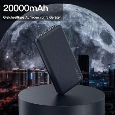 Powerbank CoolReall 20000 mAh: портативний зарядний пристрій з USB-C (вхід/вихід) та 2 USB, чорний