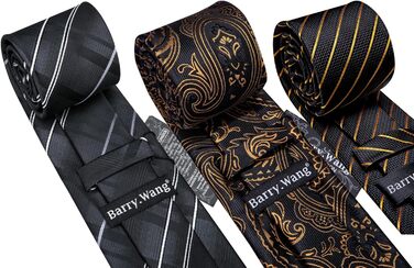 Краватка чоловіча Barry.Wang Paisley, шовк, чорно-золоті смуги + нагрудний платок + запонки
