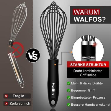 Набір вінчиків Walfos®: 3 шт. з нержавіючої сталі та силікону (21 см, 23 см, 28 см) для збивання, збивання яєць та перемішування