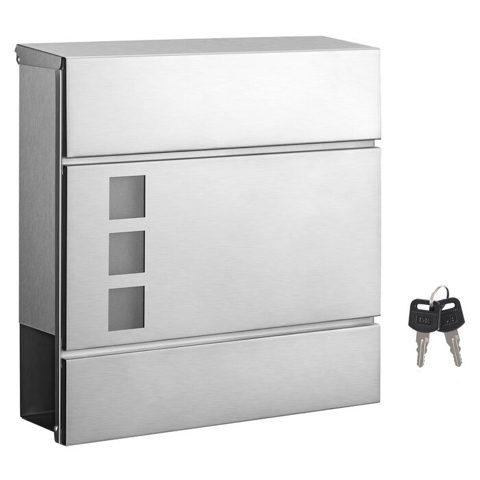 Поштовий ящик SONGMICS XXL скребковий, 37x37x10.5 см, з вікном, замком (2 ключі), сріблястий - GMB052G01
