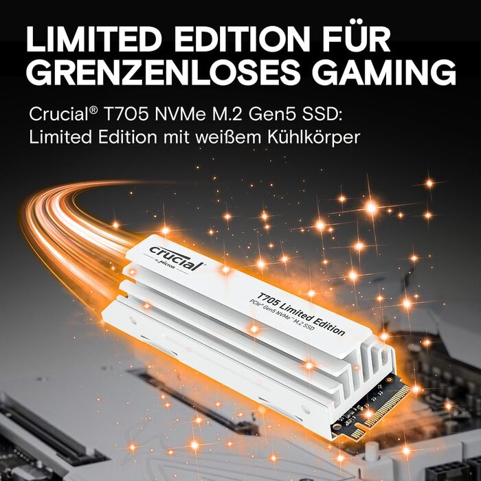 SSD Crucial T705 2TB PCIe Gen5 NVMe M.2 - Швидкість до 13600 МБ/с, DirectStorage, сумісний з PCIe 4.0, внутрішній SSD