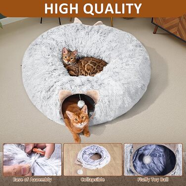 LUKITO Cat Tunnel, Cat Toy for Indoor Cats, Soft Cat Bed, Large Cat Tunnel with Two Entrances Cat Cave, Suitable for Cat