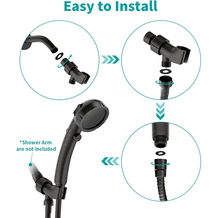 MIAOHUI Modern Handheld Showerhead with On/Off Switch, High-Pressure Showerhead with Handheld, 3 Spray Settings, Detachable Showerhead with Hose, Adjustable Angle Shower Holder (Brushed Nickel) (Oil Rubbed Bronze)