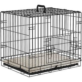 Клітка для собак PawHut, складана, металева, з двома дверцятами та лотком, для маленьких собак, 60x40x50 см, чорна