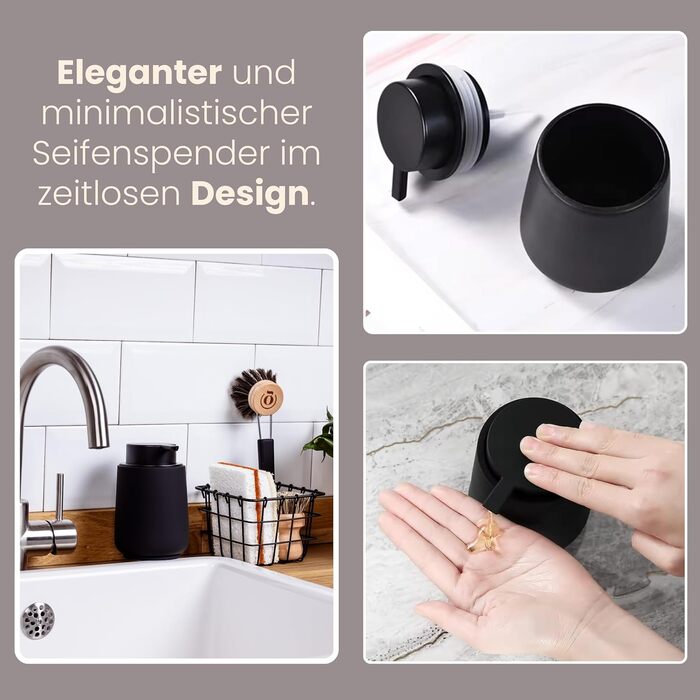 Дозатор мила Cleangang чорного кольору для кухні та ванної кімнати - диспенсер для мила, дезінфікуючого засобу, рідини, кераміка, великий носик