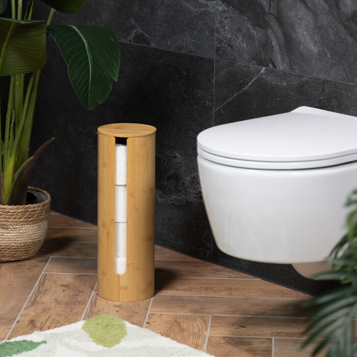 Relaxdays Bamboo Round Toilet Paper Holder