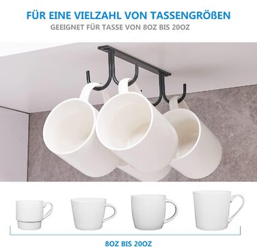 Тримач для чашок під шафу FOMANSH: 12 гачків для кухні, підставка для чашок, кавових горнятків, білий/чорний