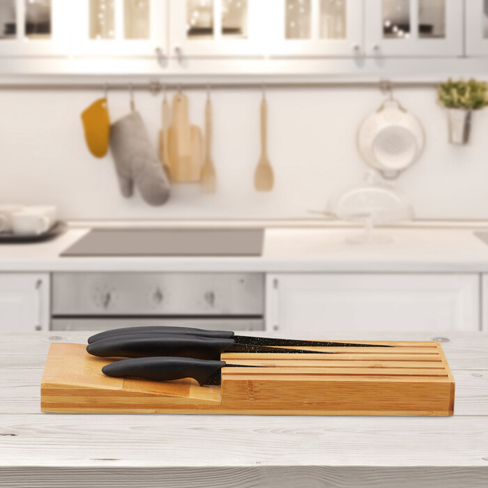 Relaxdays Bamboo Knife Organizer for 5 Knives