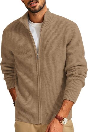 Чоловіча вітрозахисна куртка-кардиган PJ PAUL JONE з коміром-стійкою та блискавкою, колір верблюжий (S)