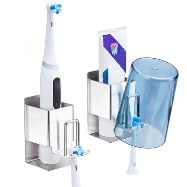 Настінний тримач для зубних щіток (2 шт.), без свердління, для електричних зубних щіток, самоклеючий, срібний