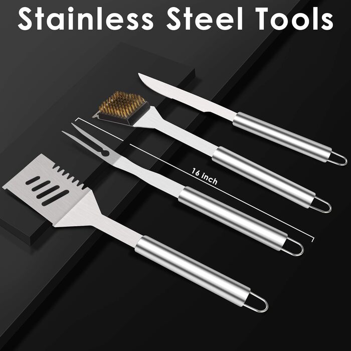 BBQ Grill Utensil Set 32PCS Stainless Steel Grill Accessories with Long Handles, Grill Tongs, Meat Claws, Grill Set Aluminum Grill Case for Camping Ideal Grill Utensil Gift for Men