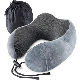 Подушка для шиї у подорожах: Memory Foam, ергономічна, для автомобіля, літака, офісу (сіра)