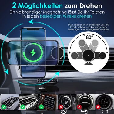 Автомобільний зарядний пристрій MagSafe 15W 2-в-1: зарядка та тримач для iPhone 16/15/14/13/12 Pro Max