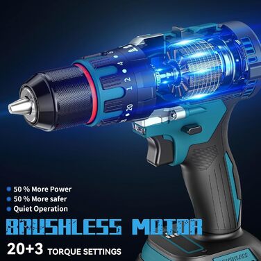 Акумуляторний шуруповерт 21V безщітковий 80 Нм – професійний шуруповерт з 2 акумуляторами 2000 мАг, 2 швидкості, 20+3 ступені крутного моменту, LED-підсвітка та аксесуари – для майстрів, майстерні та ремонту XL02-H