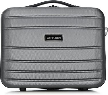 Валіза на колесах WITTCHEN Globe Line S з ABS-пластику, 4 колеса, кодовий замок, телескопічна ручка. Підходить для ручної поклажі Lufthansa, Eurowings, Ryanair, Condor, Discover Airlines. Колір: сірий.