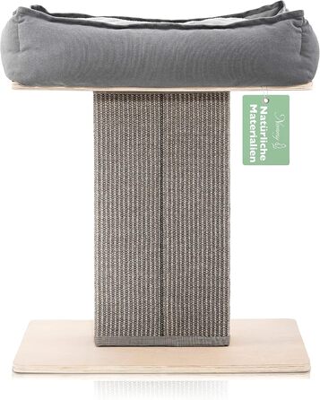 Nemmy Premium Cat Tree Small Beige | Stable Scratching Post Extra Wide | Cat Bed with Cushion | Cat Tree for Large Cats | Modern Wood Natural | Scratching Post | Scratching Post (Birch/Dark Grey)