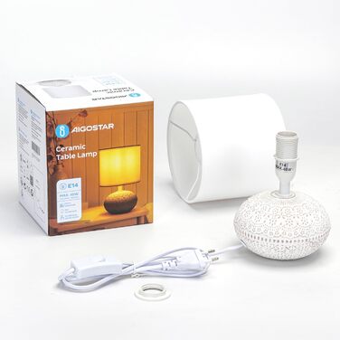 Керамічна настільна лампа Aigostar Vintage з абажуром з тканини, патрон E14, макс. 40W, сучасна лампа для спальні, вітальні, офісу (без лампочки) - H235mm (білий - H22.5cm)