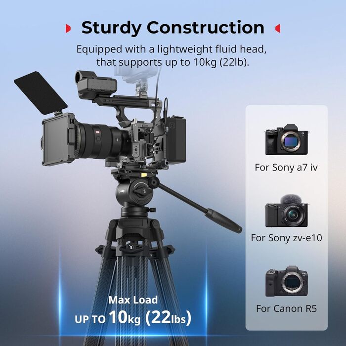 SMALLRIG 73'' важкий штатив для відеозйомки, вантажопідйомність 8 кг, QR-платформа Manfrotto 501PL, вага 3,1 кг, AD-14, 186 см (карбон)