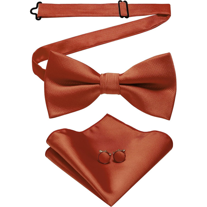 Метелик чоловічий JEMYGINS регульований, шовковий, однотонний (бордовий) з манжетними запонками та нагрудною хустинкою в подарунковій коробці