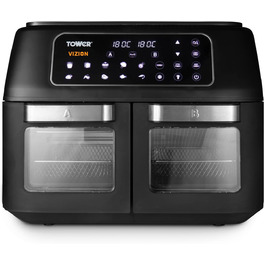 Фритюрниця Tower T17102 Vortx Vizion з двома камерами, 11 л, чорна, цифрове управління, аерофритюрниця-духовка