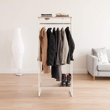 Iris Ohyama Clothes Rack with Wooden Shelves, 4 Levels, White, Modern Design, Robust Frame, Non-Slip, For Bedroom, Studio, Closet, Clothes & Shoes, Laundry Rack, Easy Assembly, (White, Shelves 2)