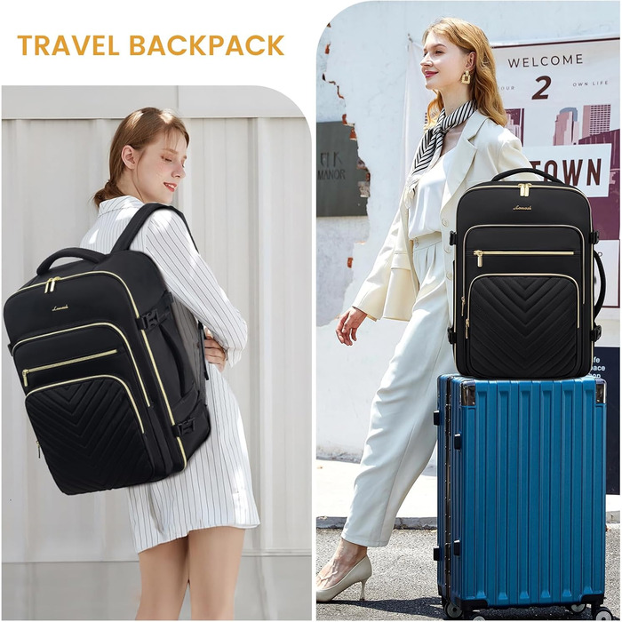 LOVEVOOK Рюкзак для ручної поклажі, 40L, водонепроникний, для ноутбука 17 дюймів, Easyjet, для подорожей, роботи, трекінгу, оливково-бежевий (18 дюймів, A-чорний)